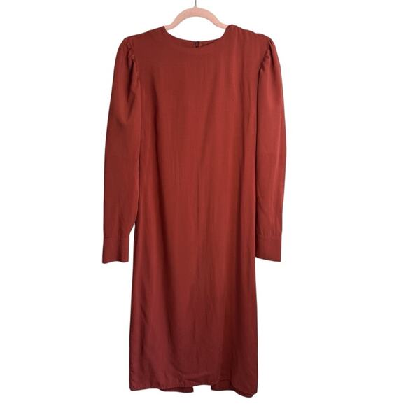 Alohas Exclesa Burnt Orange Rust Modest Long Sleeve Midi Dress - Picture 1 of 12